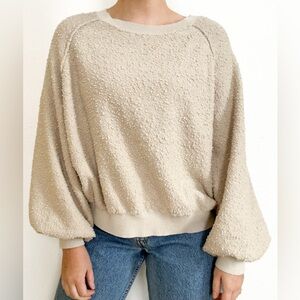 Free People Cream Textured Long Sleeve Top